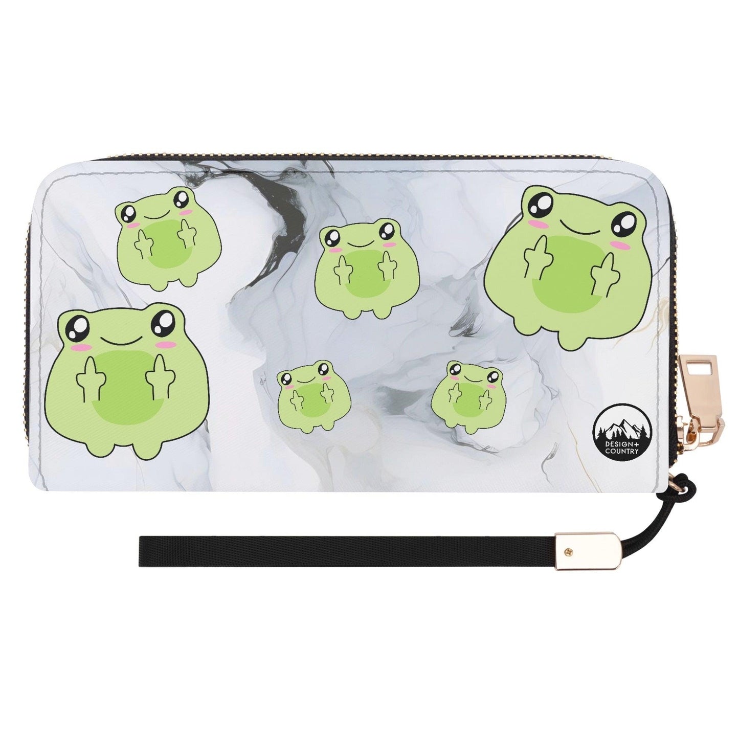 Kawaii Attitude Froggy Leather Zipper Wristlet Wallet with cute frog design and large capacity.