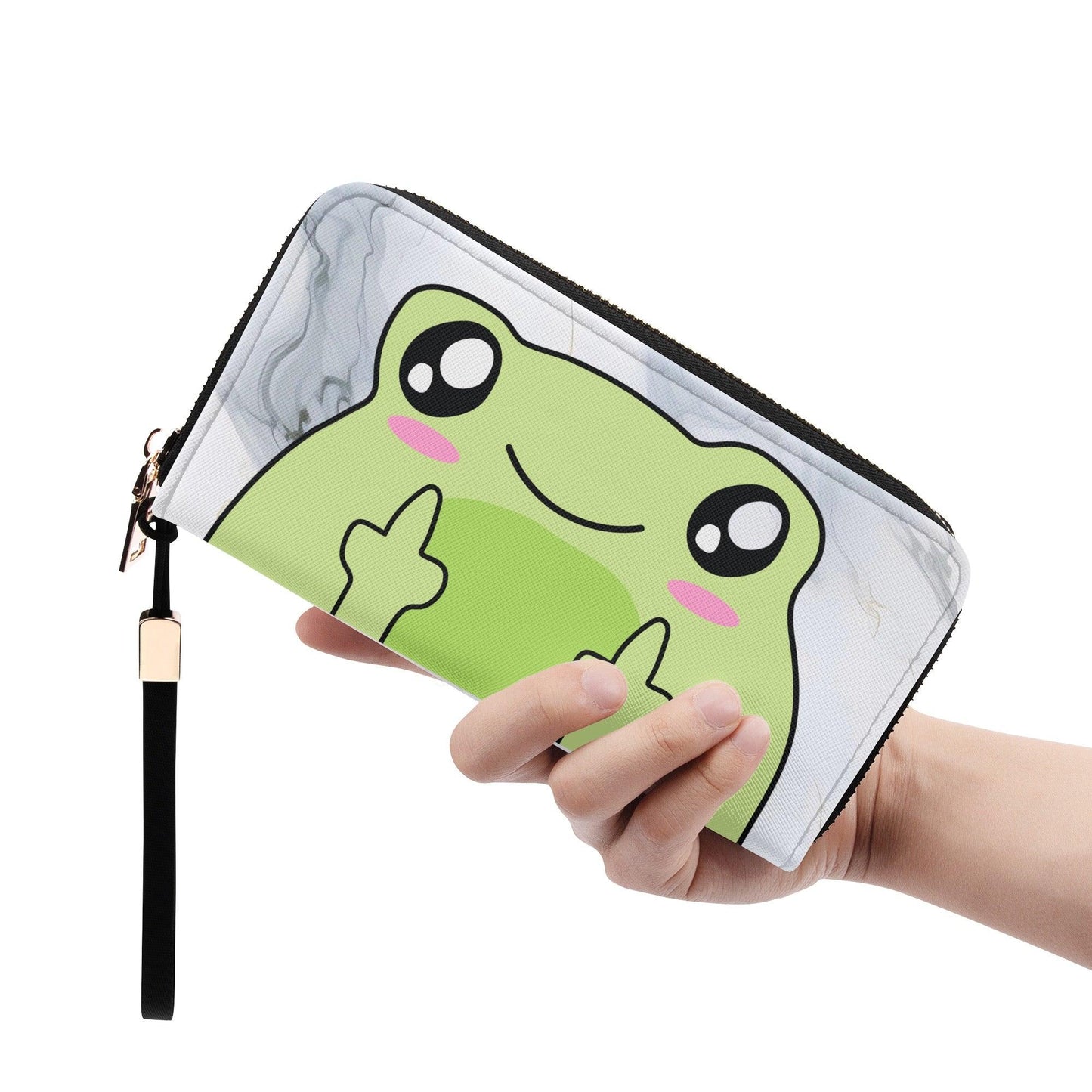 Kawaii Attitude Froggy Leather Zipper Wristlet Wallet with cute frog design and large capacity.