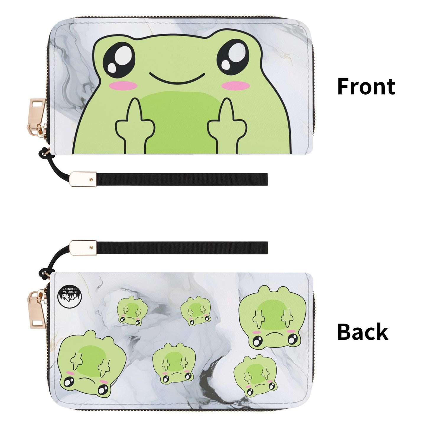 Kawaii Attitude Froggy Leather Zipper Wristlet Wallet with cute frog design and large capacity.