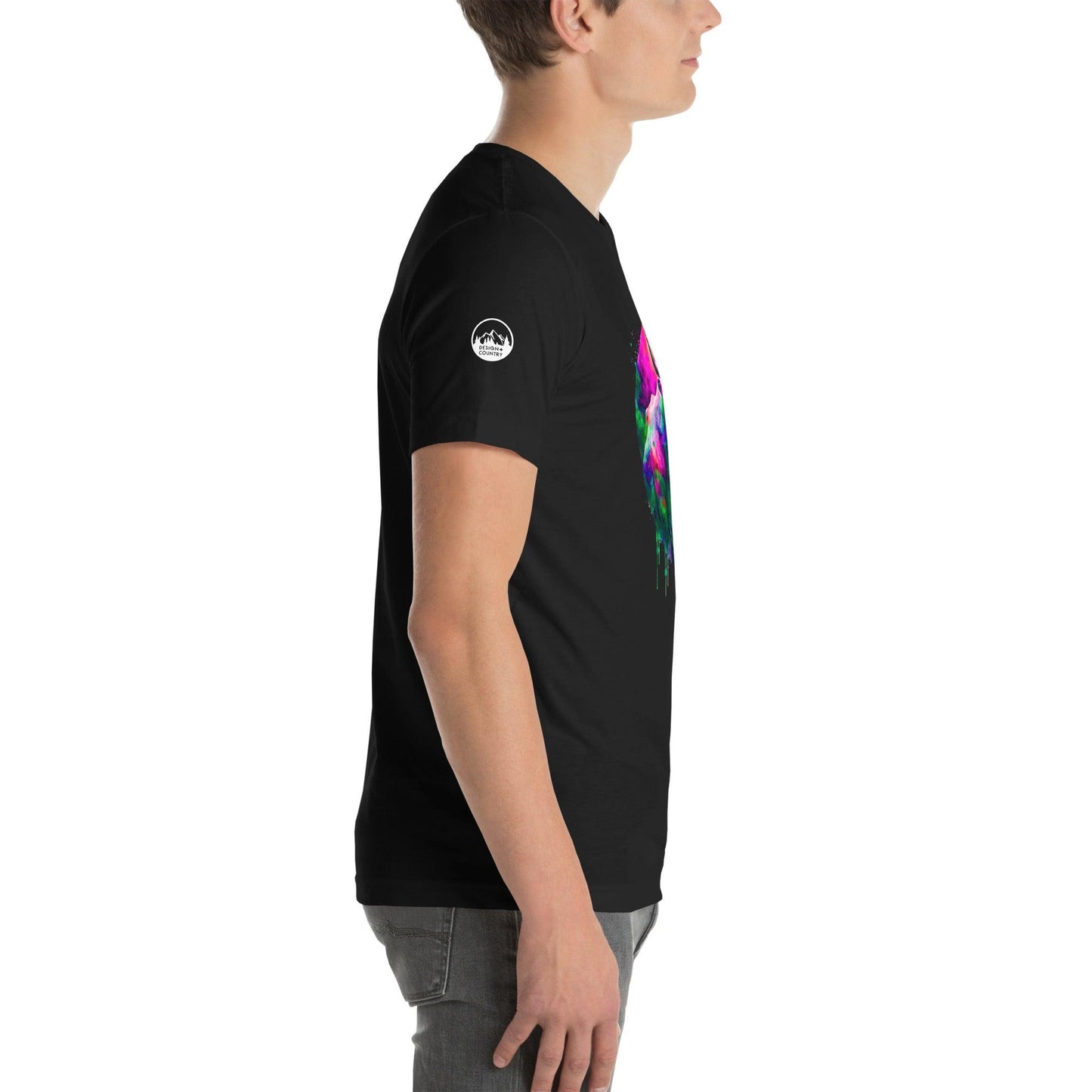 Colorful Bull Rodeo Tee with vibrant design, side view.