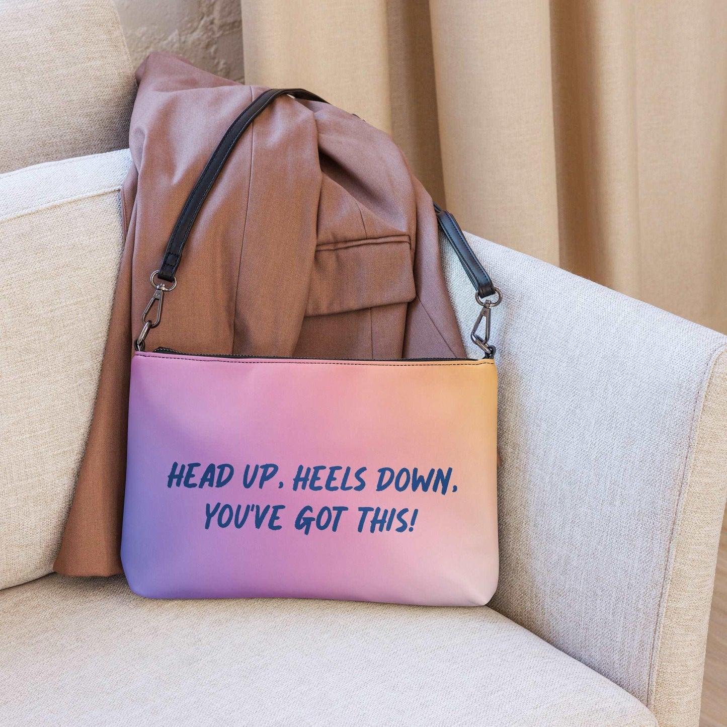 Head's Up Heels Down Crossbody BagIntroducing Head's Up Heels Down our Crossbody Bag! Perfect for equine enthusiasts - if you've ever had a lesson then you're familiar with that phrase!
Keep your sBagDesign + CountryDesign + CountryCrossbody Bag