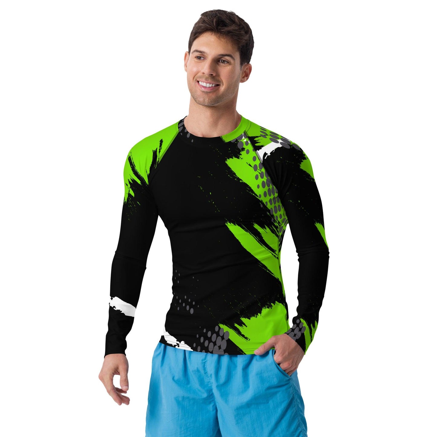 Green Burst Men's Rash Guard Long T-Shirt Style
