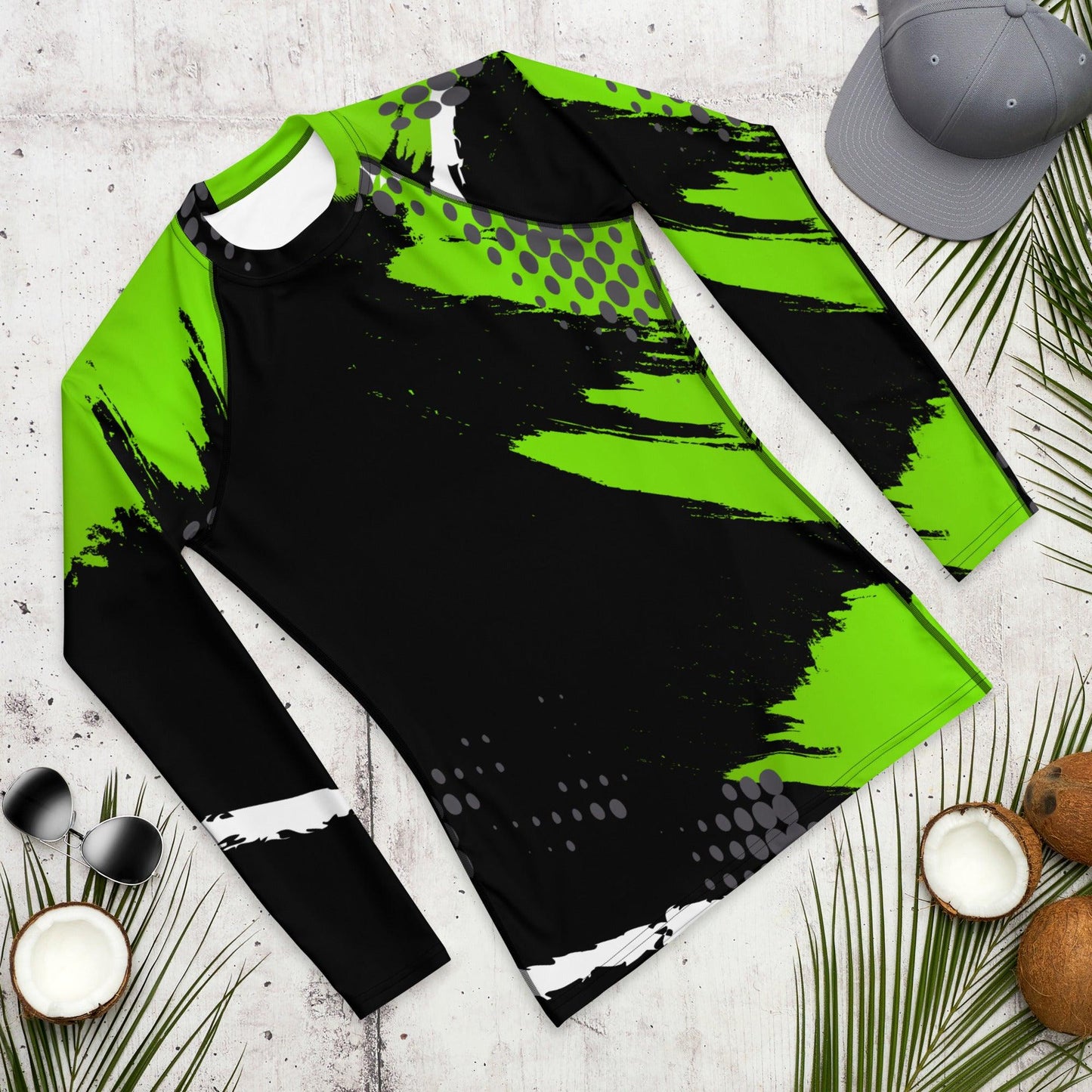 Green Burst Men's Rash Guard Long T-Shirt Style