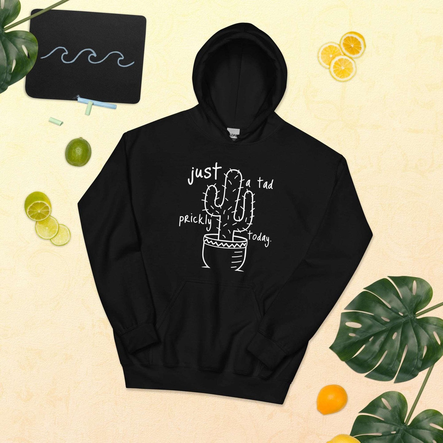 Tad Prickly Unisex Hoodie with cactus design, introvert-friendly cozy wear.