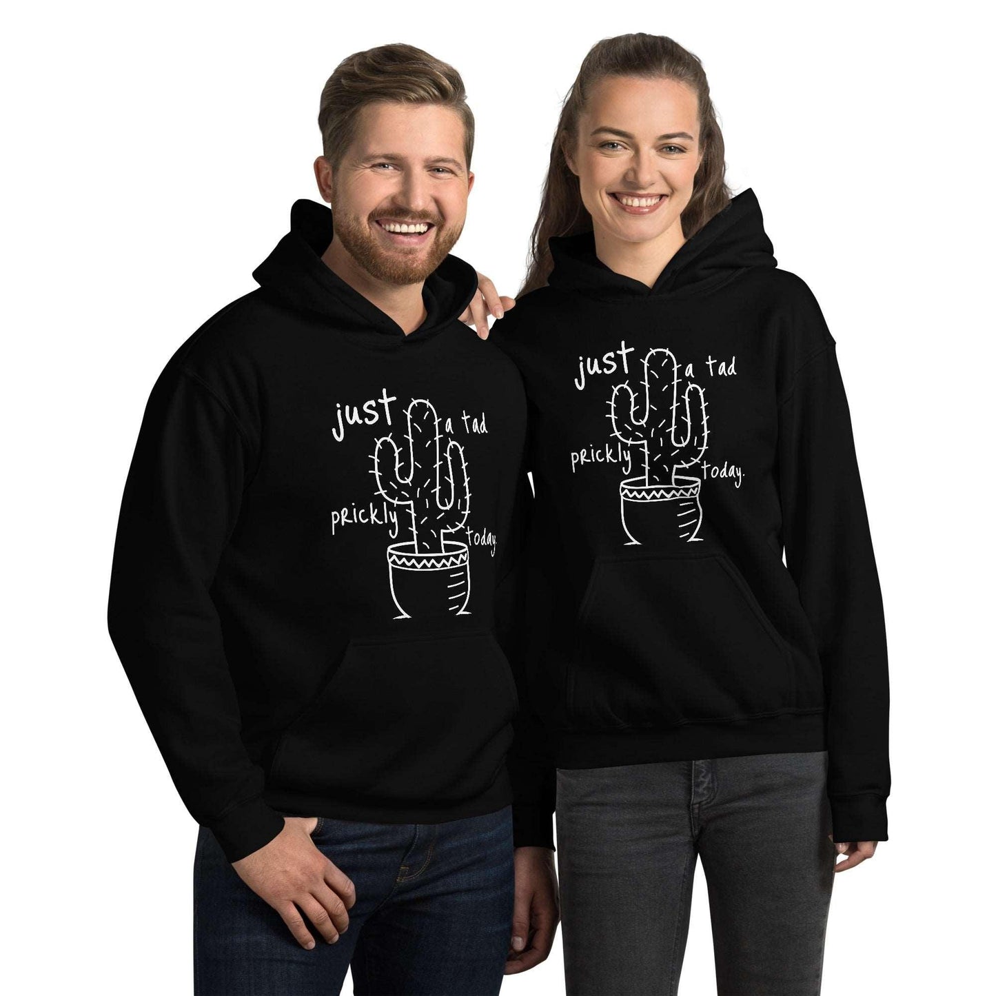 Tad Prickly Unisex Hoodie featuring cactus design, cozy for introverts.