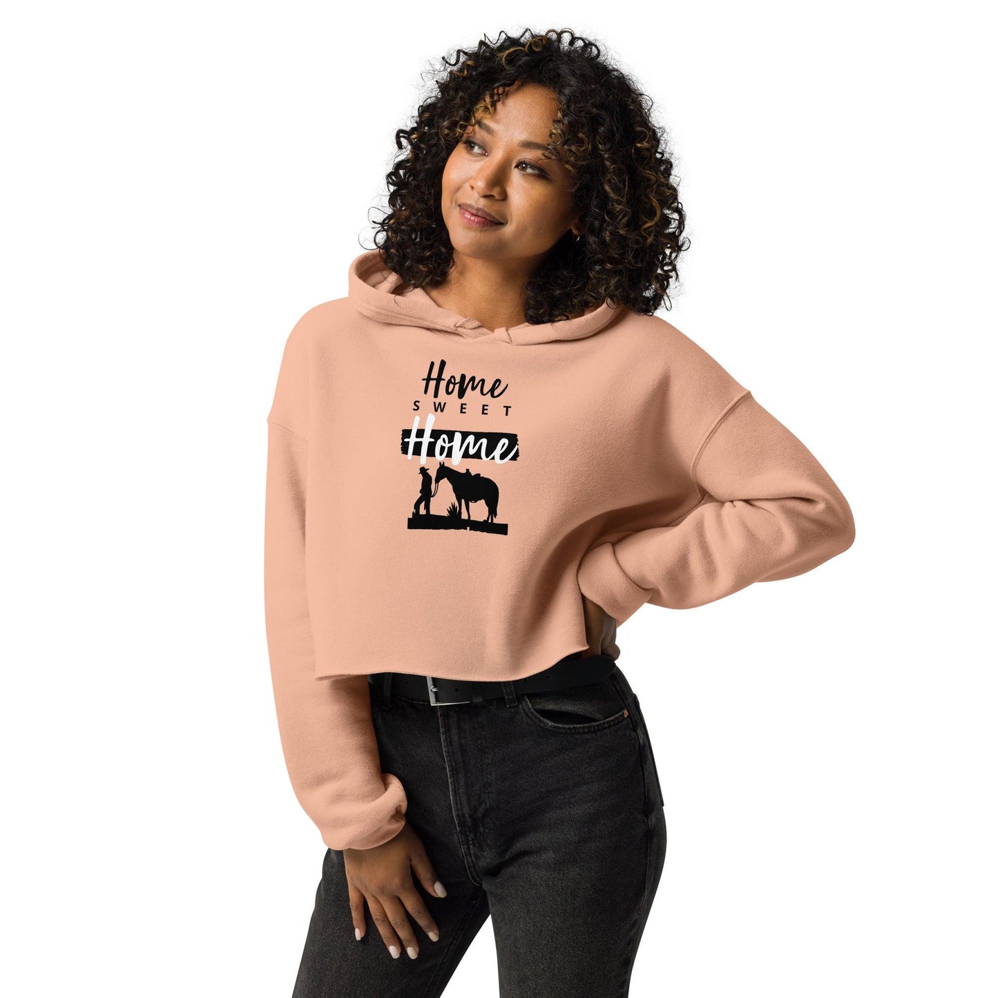 Home Sweet Home Crop Hoodie for equestrian lovers, cozy design.