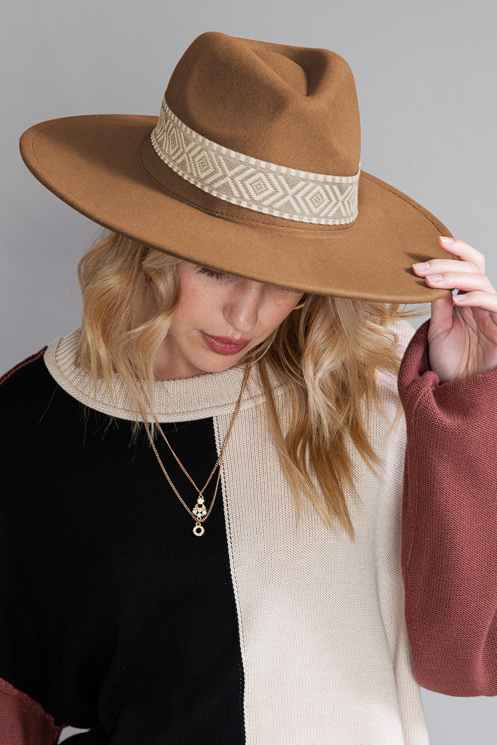 Brown Flat Brim Woven Hat