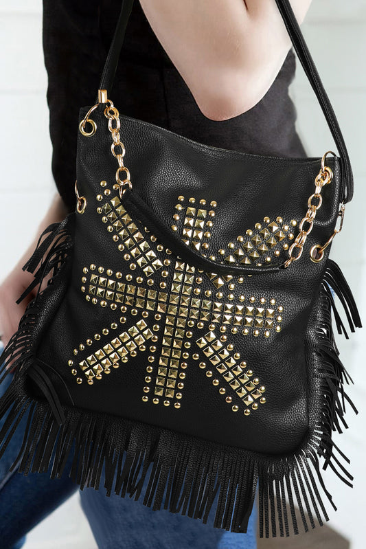 Black Rivet Leather Shoulder Bag