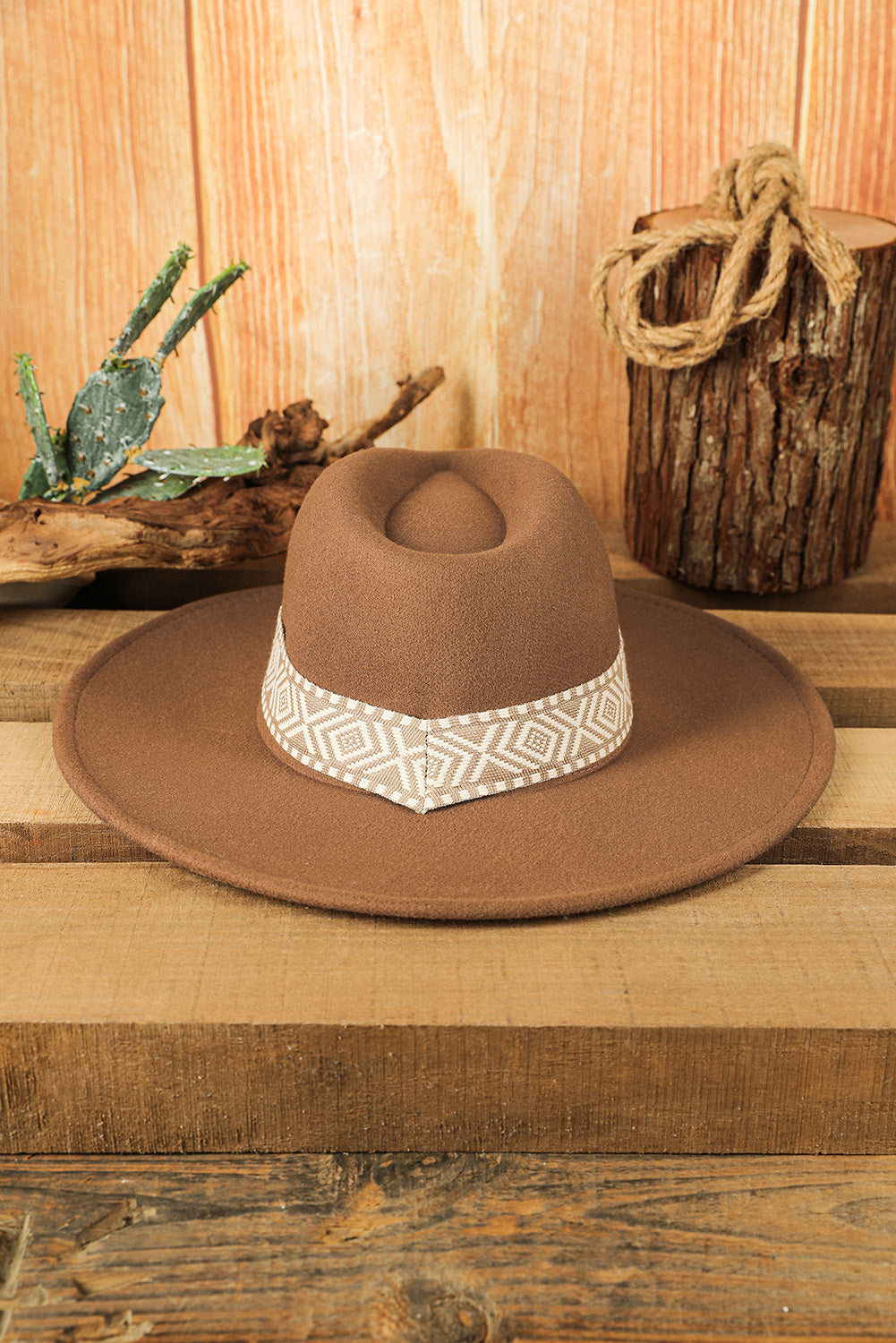 Brown Flat Brim Woven Hat