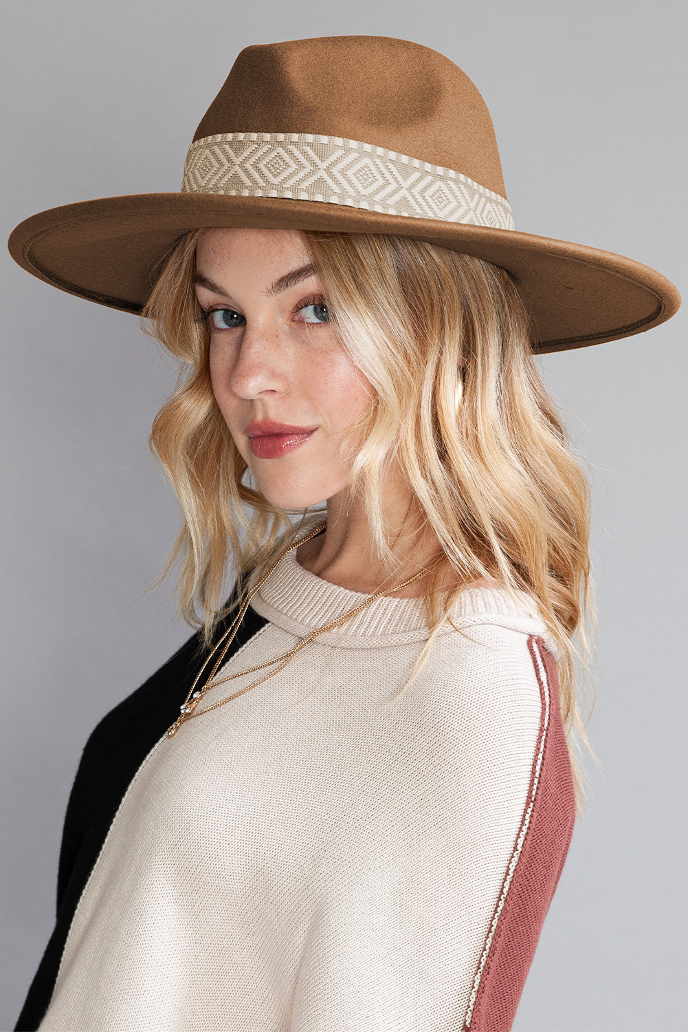 Brown Flat Brim Woven Hat