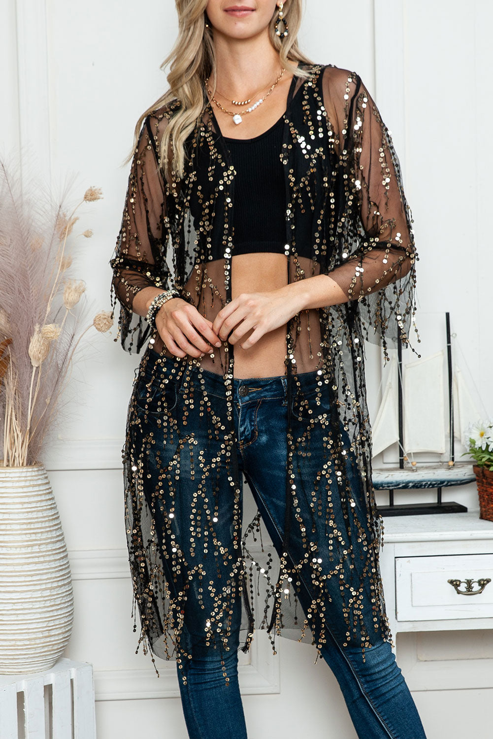 Black Sequin Cover Up