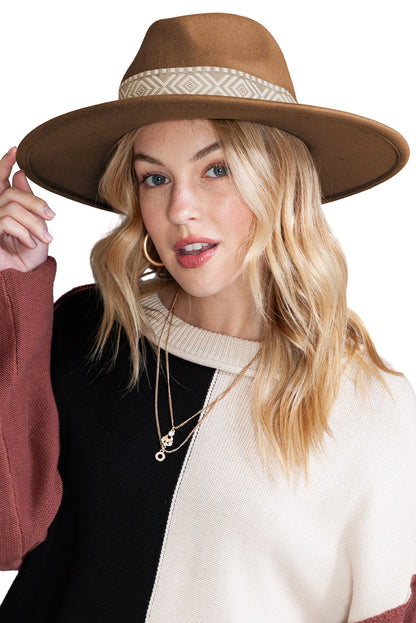 Brown Flat Brim Woven Hat