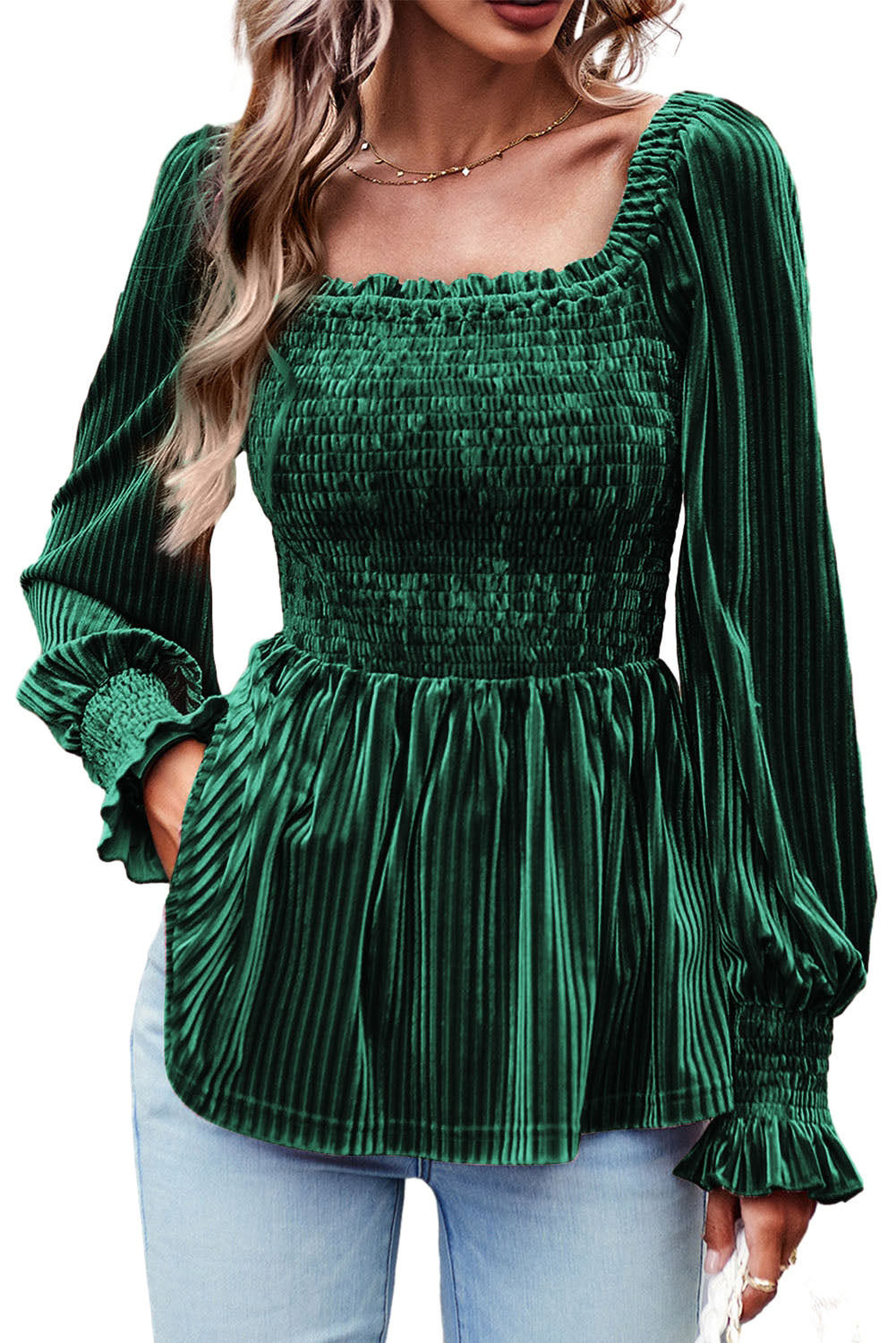 Emerald Velvet Babydoll Top