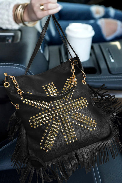 Black Rivet Leather Shoulder Bag