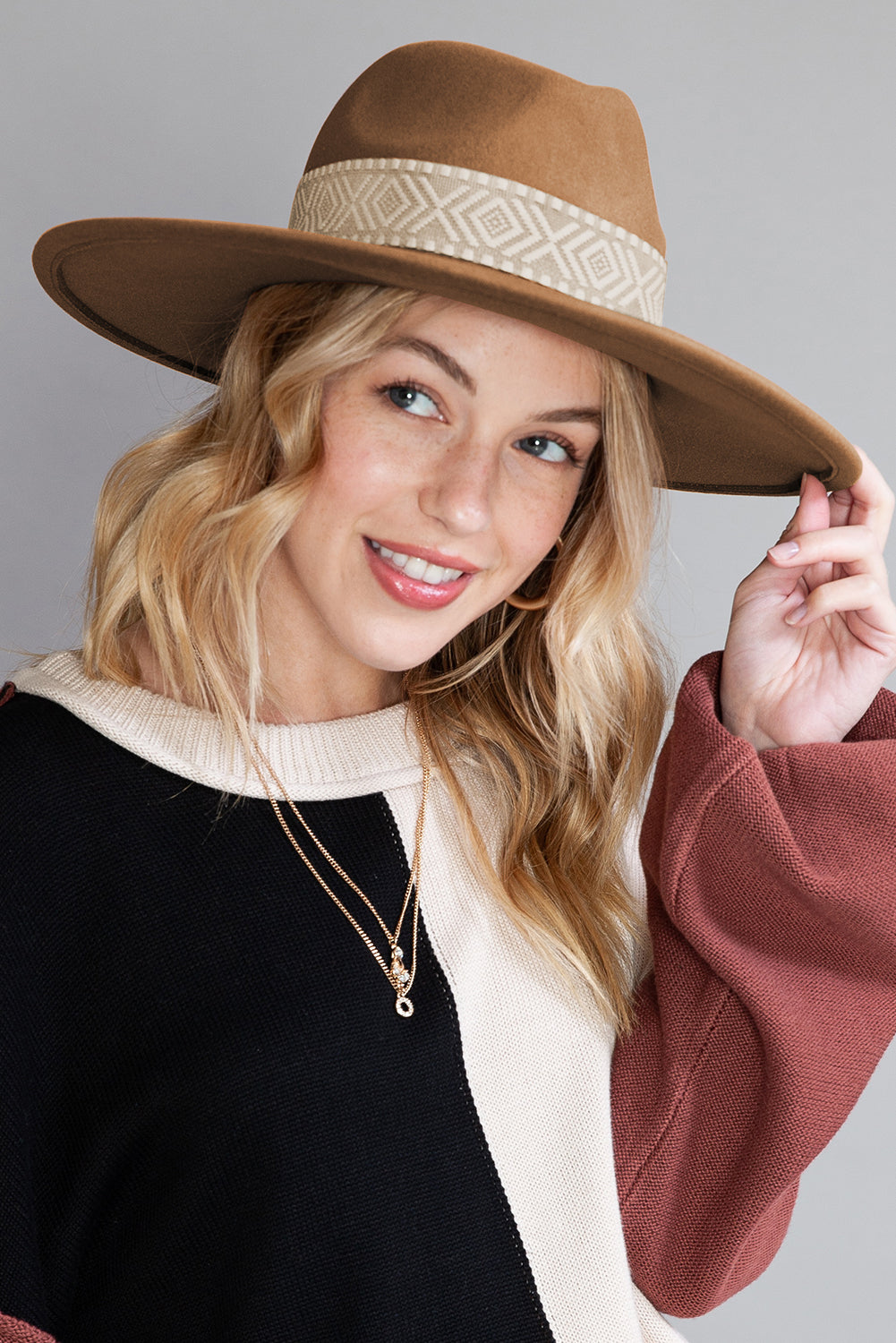 Brown Flat Brim Woven Hat