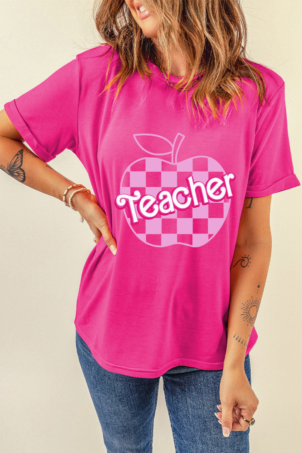 Inspired Pink Checkered Teacher Tee