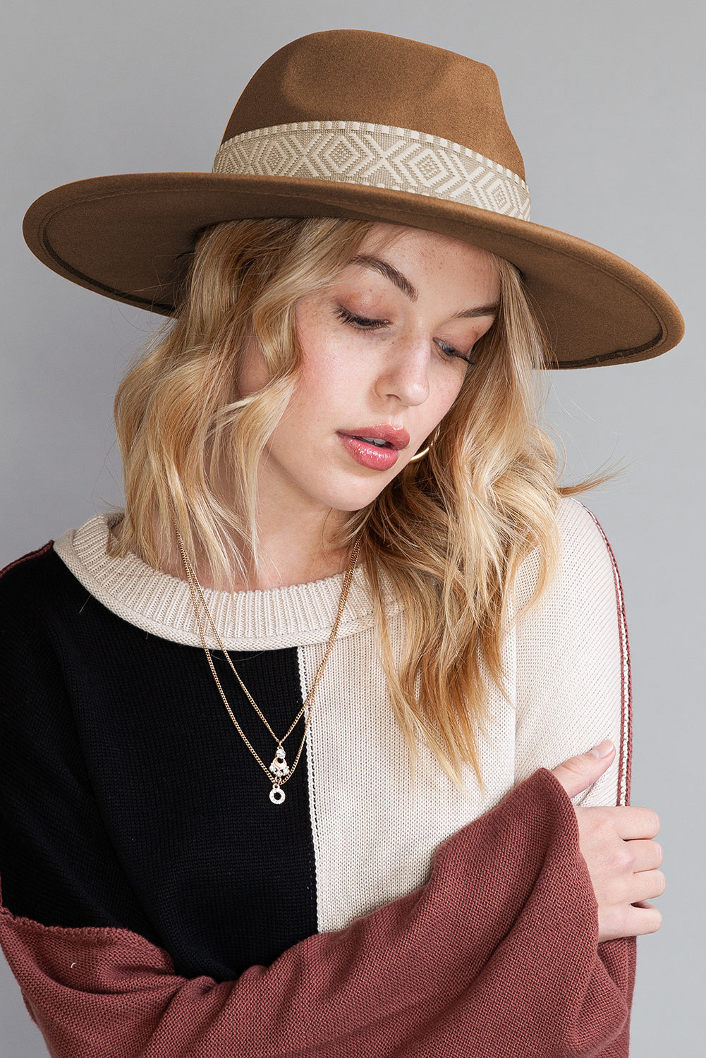 Brown Flat Brim Woven Hat