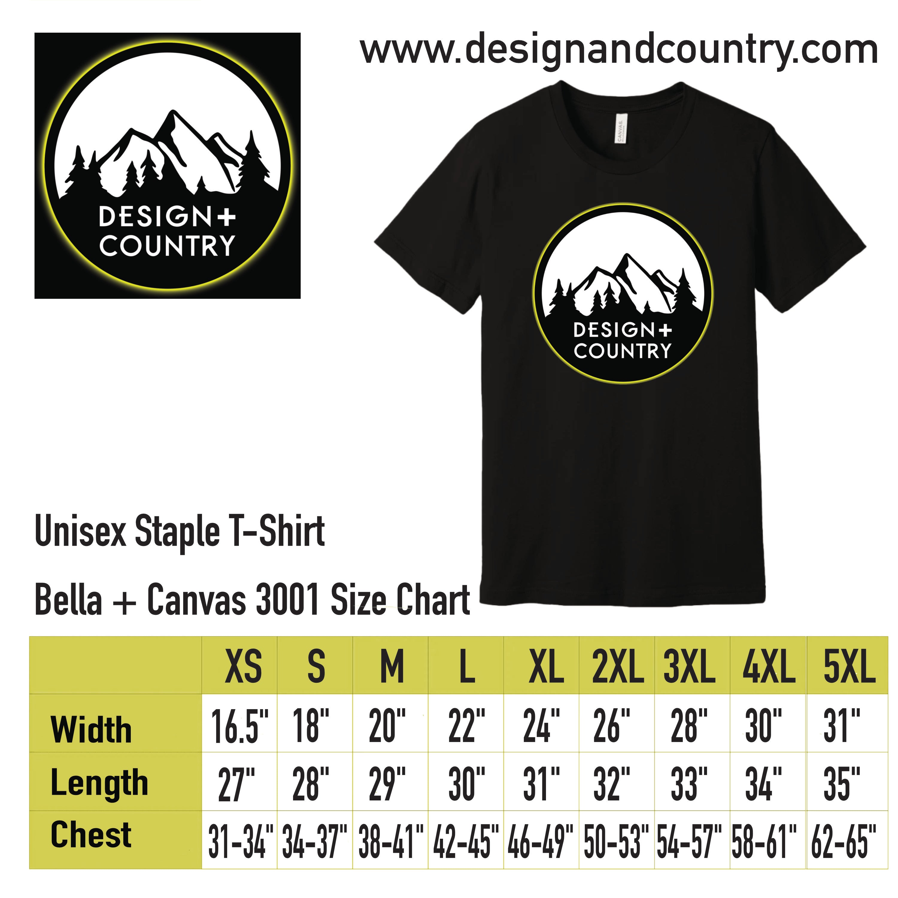 Bella and Canvas 3001 Sizing Chart