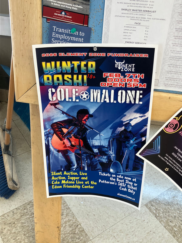 Promotional poster for a concert featuring Cole Malone on a tiled floor.