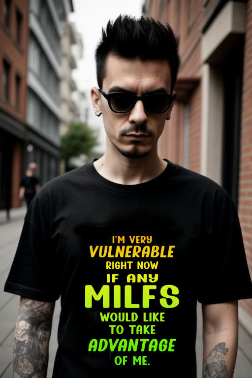 MILF Tee featuring bold text, perfect for nightlife and social scenes.