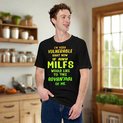 Curly Haired Man Wearing a Searching for a MILF Tee