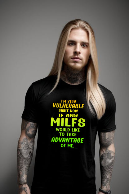 Long Haired Man Wearing a Searching for a MILF Tee