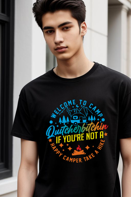 Teen Boy Wearing Welcome to Camp Funny Tee