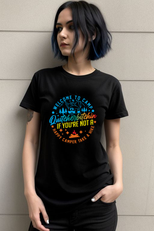 Alternative Woman Wearing Welcome to Camp Funny Tee