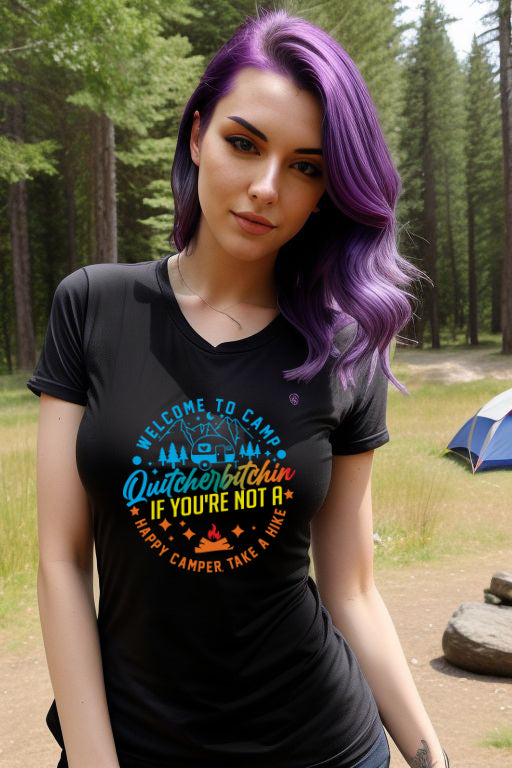 Alternative Tattoo'd Woman Wearing Welcome to Camp Funny Tee