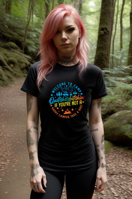 Alternative Tattoo'd Woman Wearing Welcome to Camp Funny Tee