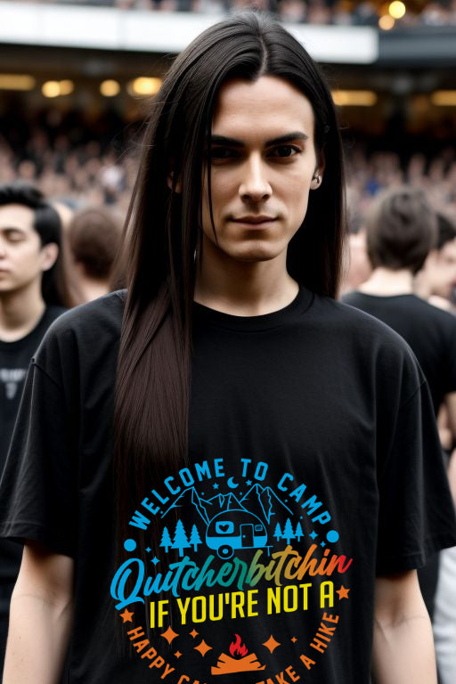 Alternative Gender Neutral Non-Binary Wearing Welcome to Camp Funny Tee