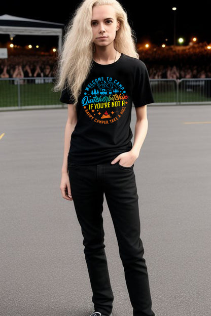 Alternative Gender Neutral Non-Binary Wearing Welcome to Camp Funny Tee