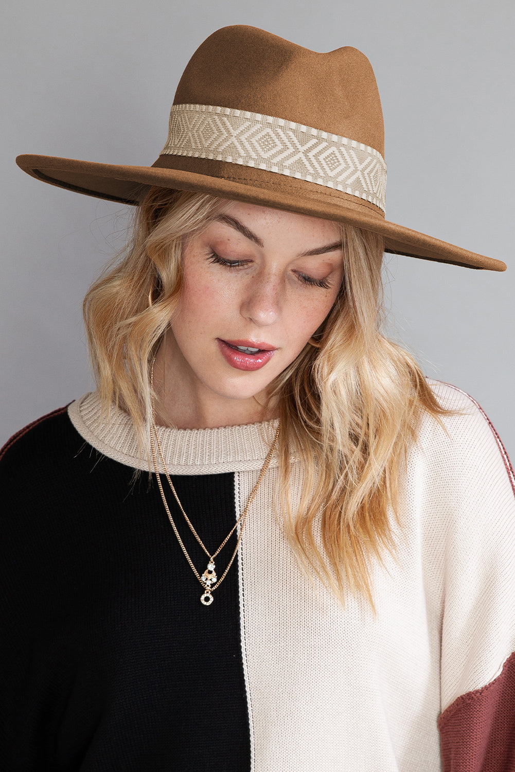 Brown Flat Brim Woven Hat