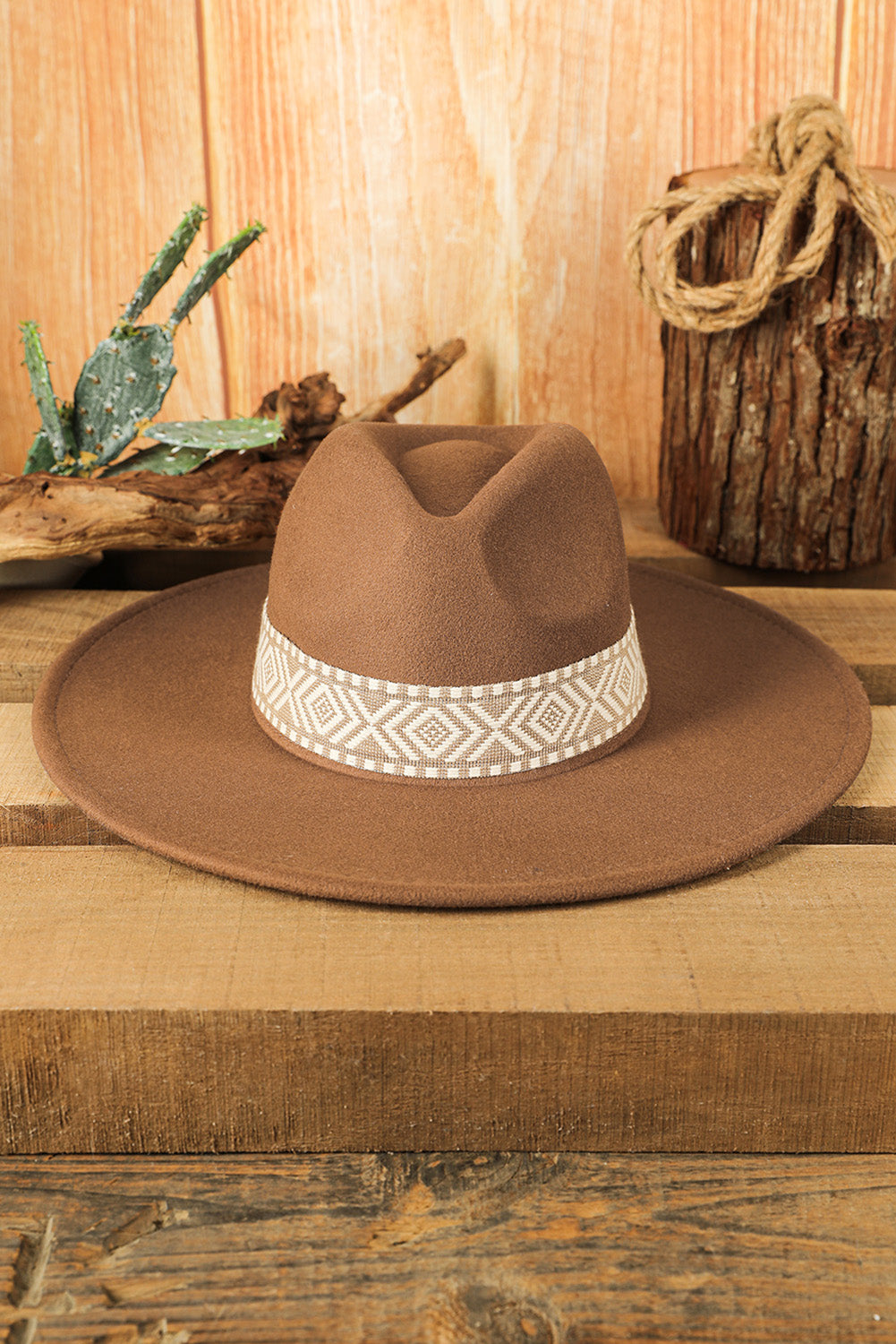 Brown Flat Brim Woven Hat