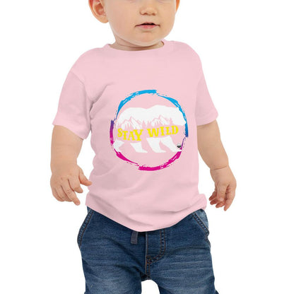 Stay Wild Gradient Pink and Blue Unisex Baby TeeLoved this design in a hoodie? Get a matching one for your baby! If you're the kind of person who loves the outdoors, we've got a whole range of designs that celebraT-ShirtDesign + CountryDesign + CountryStay Wild Gradient Pink