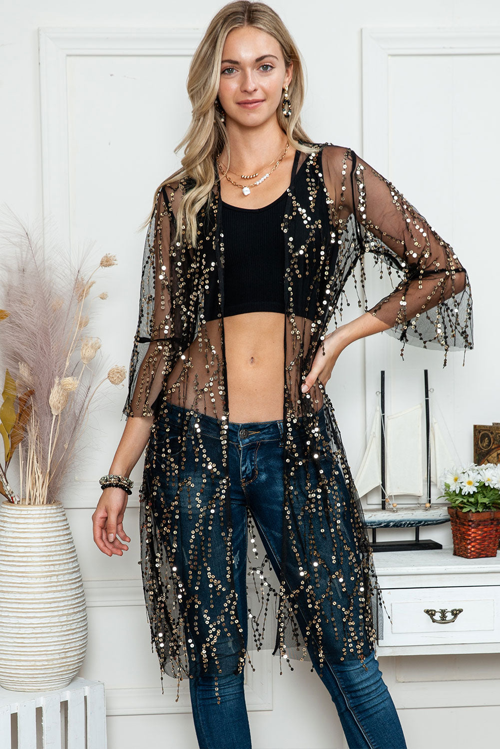 Black Sequin Cover Up