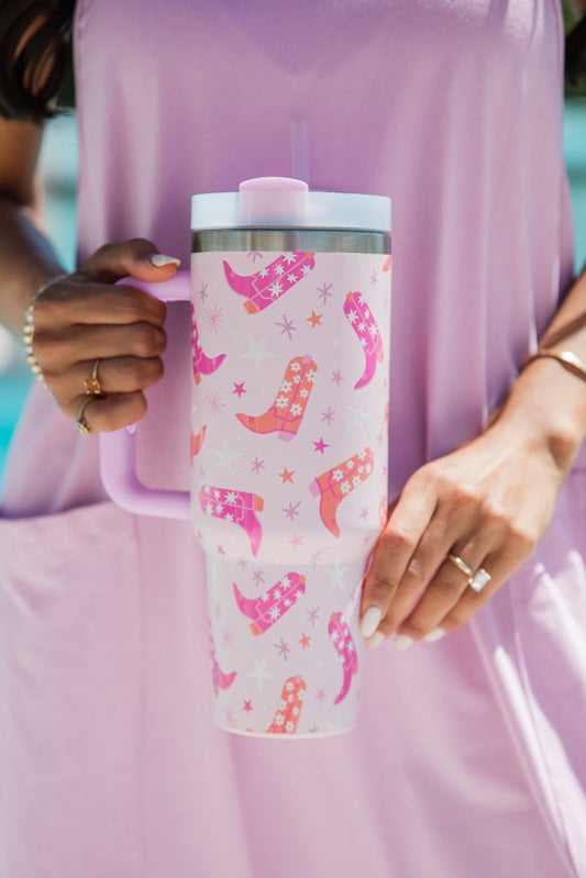 Sachet Pink Star Boot Print Tumbler with Straw 40oz