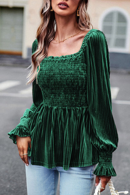 Emerald Velvet Babydoll Top