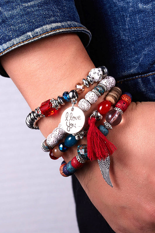 Fiery Tassel Penant Bracelet Set