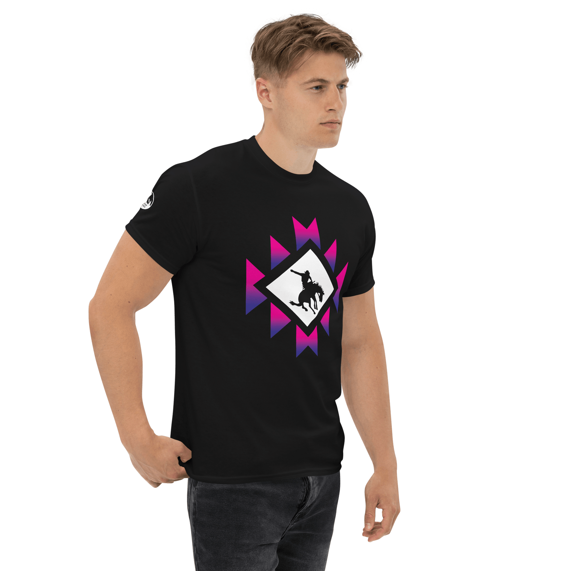 Southwest Bronco Pink and Purple Gradient T-ShirtIntroducing the perfect addition to any cowboy or cowgirl's wardrobe, the Bronc Rider T-Shirt! Designed specifically for rodeo enthusiasts, farmers, and fans of all T-ShirtDesign + CountryDesign + CountrySouthwest Bronco Pink