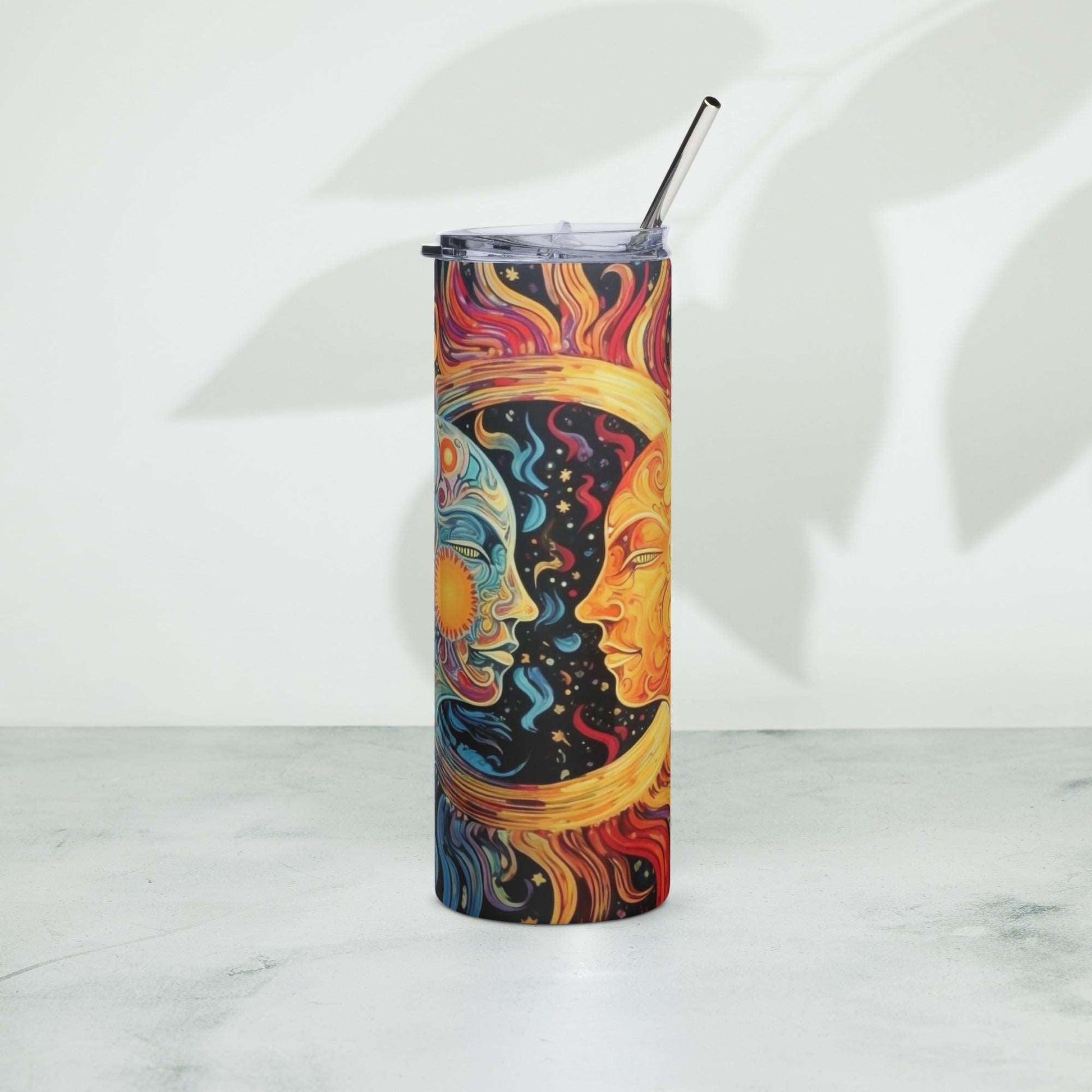 Moon and Sun Stainless Steel TumblerIntroducing the Moon and Sun Stainless Steel Tumbler, a bold and creative travel mug designed to add a touch of magic to your daily routine. Made from high-quality sTumblerDesign + CountryDesign + CountrySun Stainless Steel Tumbler