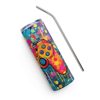 Controller Vibes Stainless Steel TumblerIntroducing the Controller Vibes Tumbler, a must-have for enthusiasts of video games. This tumbler features an abstract and bright design, with graffiti-inspired eleTumblerDesign + CountryDesign + CountryController Vibes Stainless Steel Tumbler