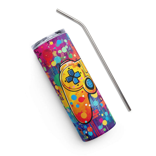 Controller Vibes Stainless Steel TumblerIntroducing the Controller Vibes Tumbler, a must-have for enthusiasts of video games. This tumbler features an abstract and bright design, with graffiti-inspired eleTumblerDesign + CountryDesign + CountryController Vibes Stainless Steel Tumbler