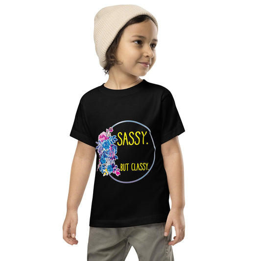 Sassy But Classy Toddler Short Sleeve TeeEver battle your toddler while getting ready in the morning? Our toddler tee "Sassy But Classy", is perfect for those mornings when you love your kid, but you're donT-ShirtDesign + CountryDesign + CountryClassy Toddler Short Sleeve Tee