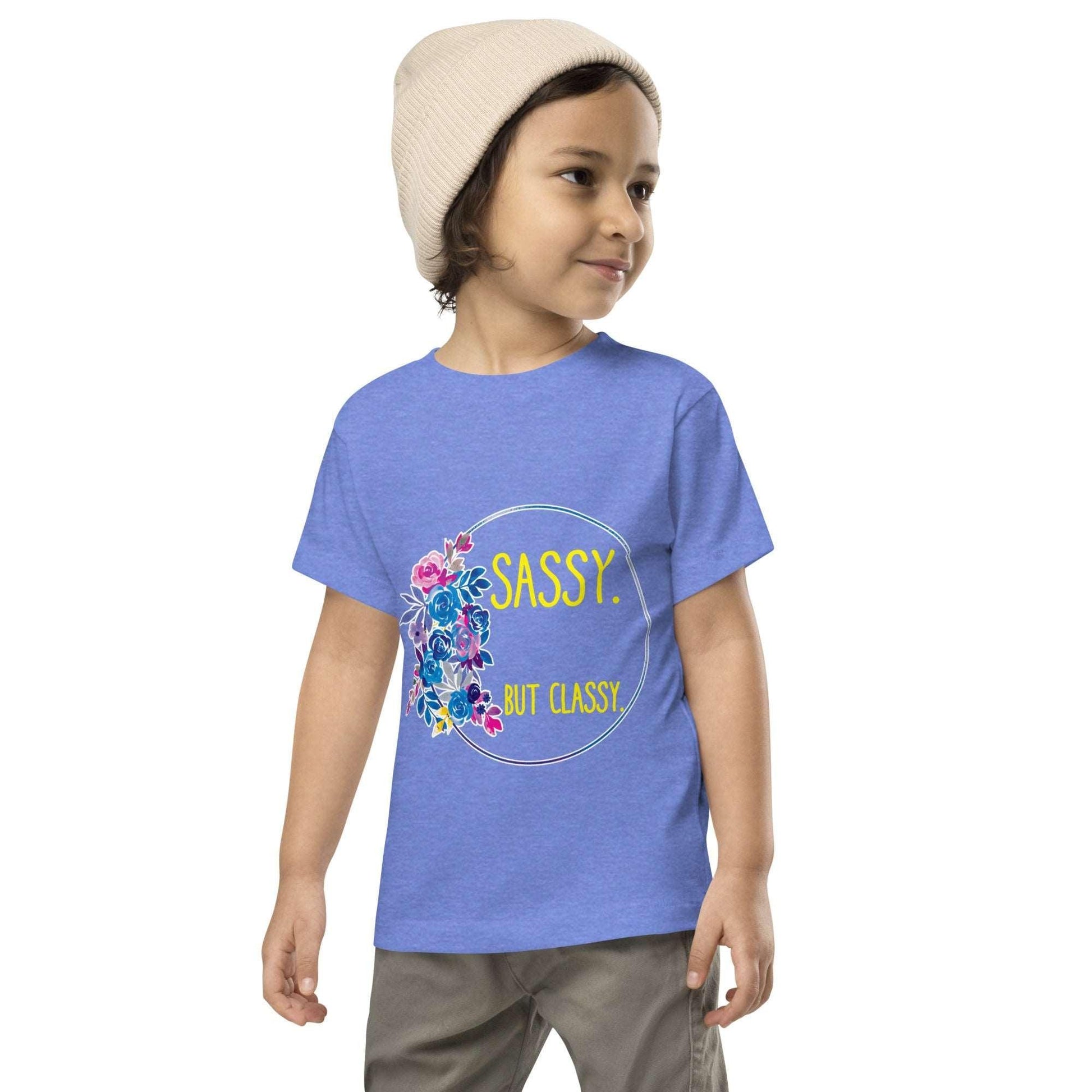 Sassy But Classy Toddler Short Sleeve TeeEver battle your toddler while getting ready in the morning? Our toddler tee "Sassy But Classy", is perfect for those mornings when you love your kid, but you're donT-ShirtDesign + CountryDesign + CountryClassy Toddler Short Sleeve Tee