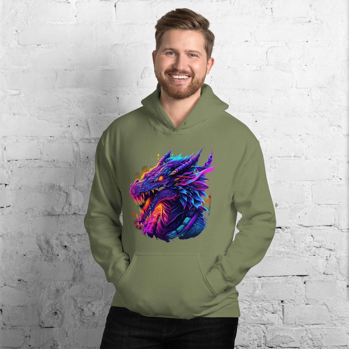 Dragon Unisex HoodieIntroducing our Dragon Hoodie! Featuring a bright and bold illustration. And let me tell you, it's not just stylish, it's also super cozy. Perfect for those chilly dHoodieDesign + CountryDesign + CountryDragon Unisex Hoodie