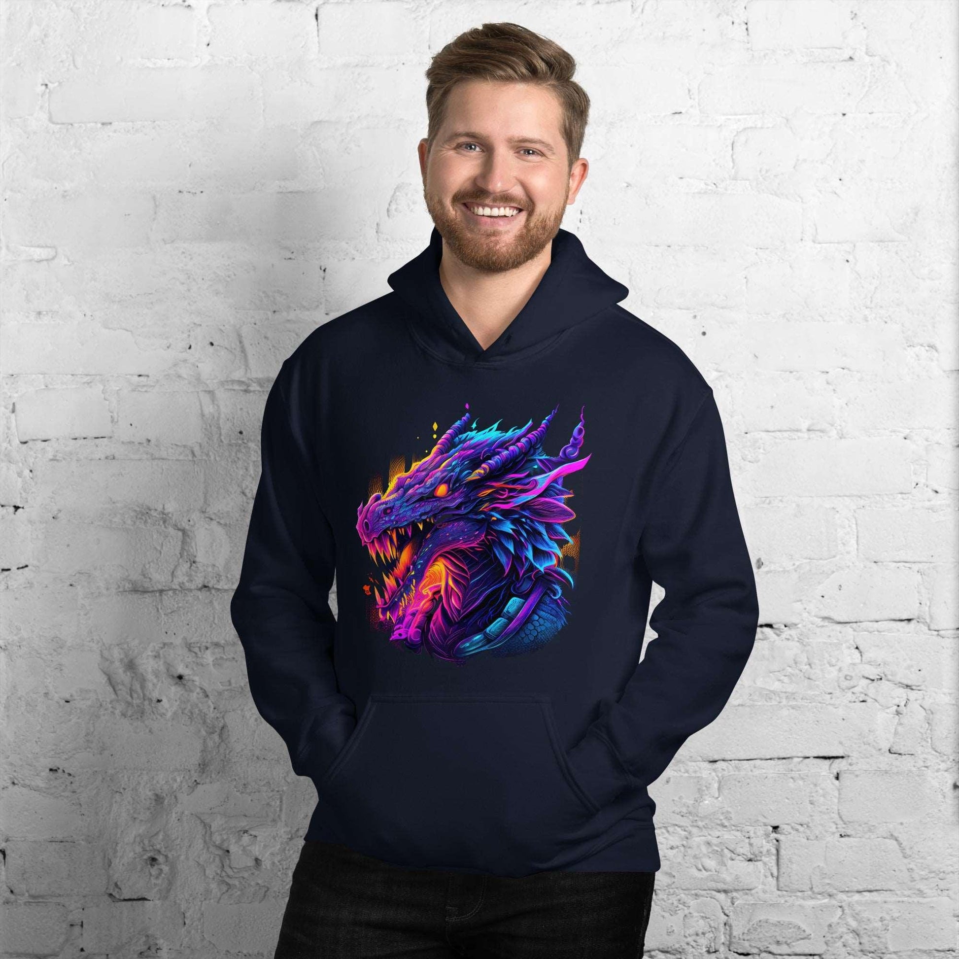 Dragon Unisex HoodieIntroducing our Dragon Hoodie! Featuring a bright and bold illustration. And let me tell you, it's not just stylish, it's also super cozy. Perfect for those chilly dHoodieDesign + CountryDesign + CountryDragon Unisex Hoodie